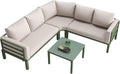 Sofa gonew21, 10 cm, Beige/Grün, Lounge Set für 4‑5 Personen, Mit Eck & Couchtisch, Balkonmöbel Set wetterfest mit Sitzkissen in Beige