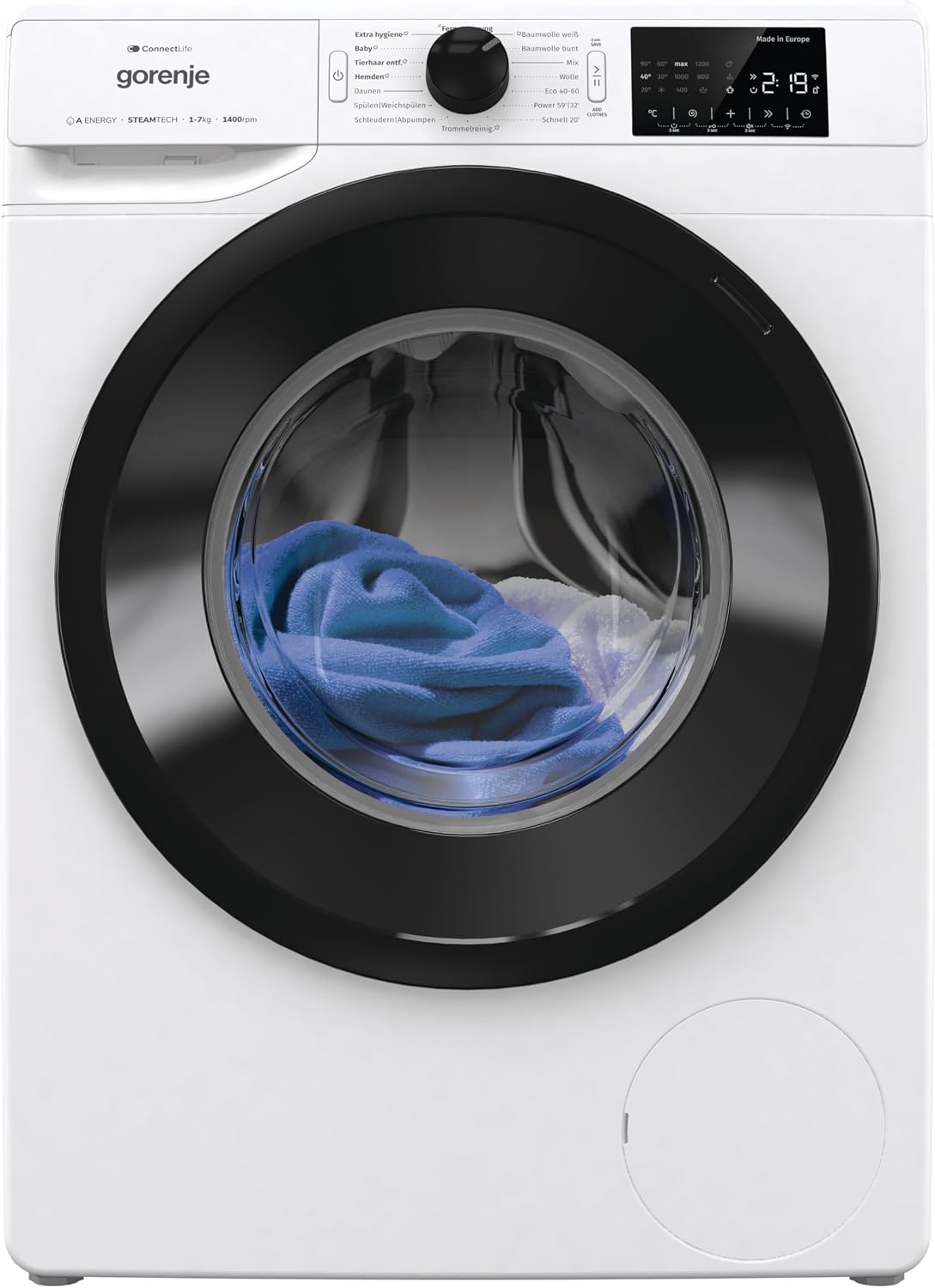 Gorenje Waschmaschine, 7Kg, weiß/schwarz, WPNEI74A1TS Waschmachine mit Dampffunktion/ConnectLife / /