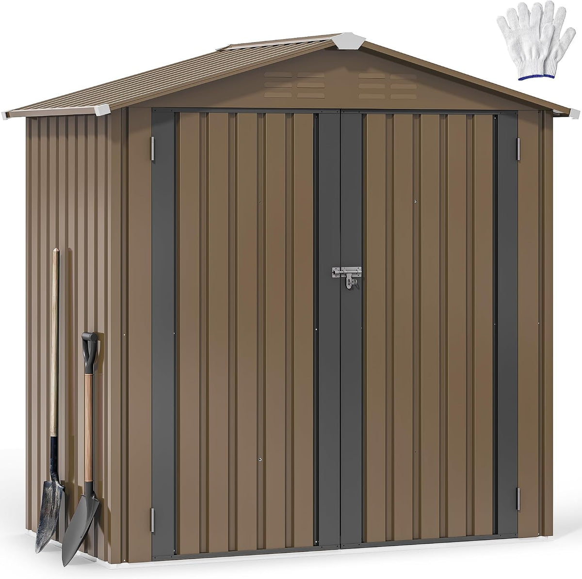 YITAHOME Gerätehaus, 2m, Schokoladenbraun, Wetterfestes Gerätehäuser mit Sicherheitsschloss &, Praktische Aufbewahrung für Rasenmäher