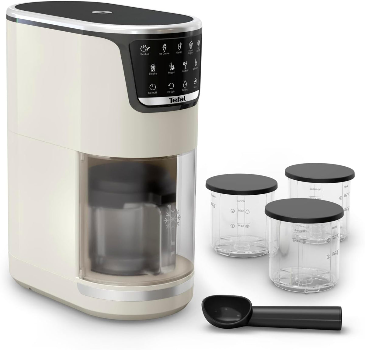 Tefal Eismaschine, Weiß/Schwarz, Dolci, Softeis, Gelato & Sorbet auf Knopfdruck, 10 Programme & 1-Step-Perfector