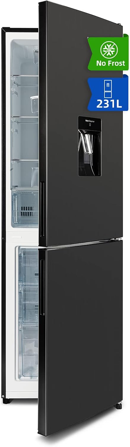 CHIQ Kühl-Gefrierkombination, 170 cm, 231 L, 70 L, Schwarz, Kühlschrank mit Wasserspender, No Frost, (161/ ), 4-Sterne-Gefrierfach