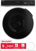 SHARP Waschmaschine, 9 kg, Schwarz/Weiß, ES-WNFB914CWDA-DE, 1400 U/min, Energieklasse A, Inverter Motor, WiFi, AquaStop