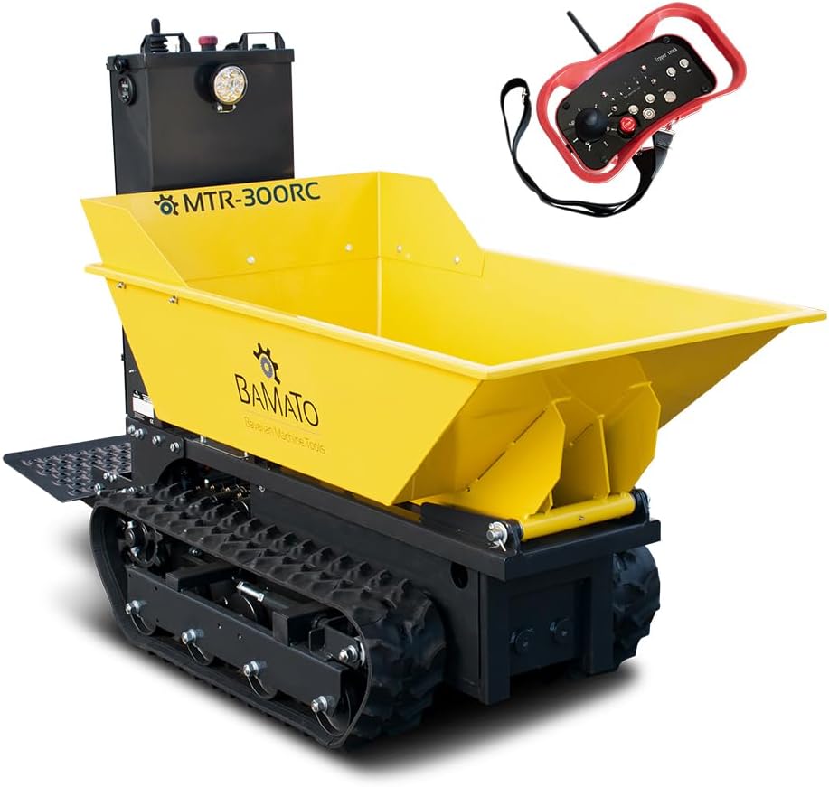 BAMATO Schubkarren, 300 kg, 750 W, Gelb/Schwarz, Mini Raupendumper MTR-300RC mit Fernsteuerung, Zuladung, Steuerbar komplett über Fernbedienung