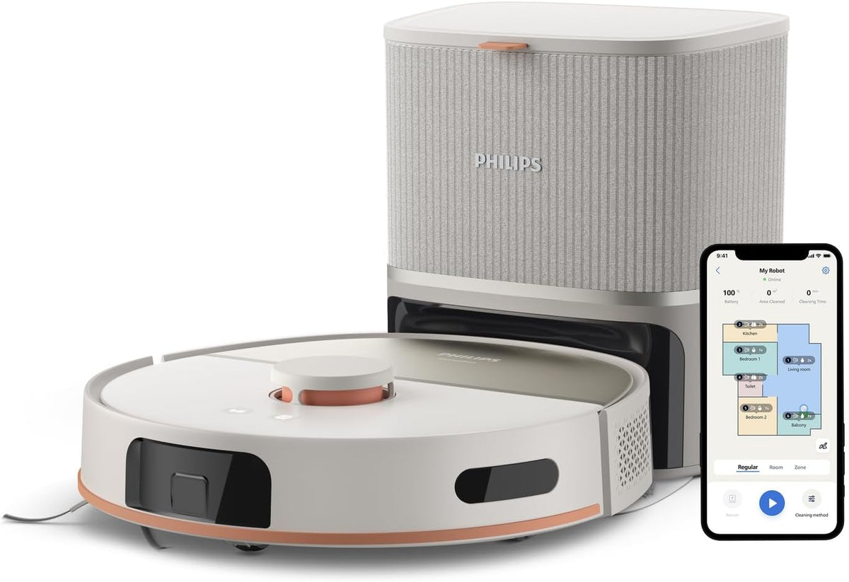 Philips Saugroboter, Weiß/Beige, Homerun 5000 Series Saug- & Wischroboter, Doppelter Wischmopp, 10.000Pa Saugkraft