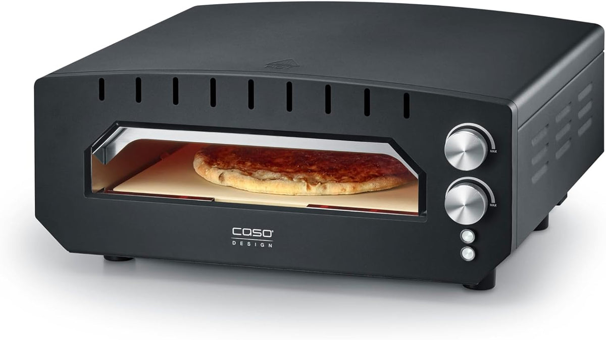 Caso Pizzaofen, 33x33 cm, Schwarz, PizzaChef 400° - Pizza Ofen, für Pizza, Pinsa, Flammkuchen, 400°C heißer Steinofen
