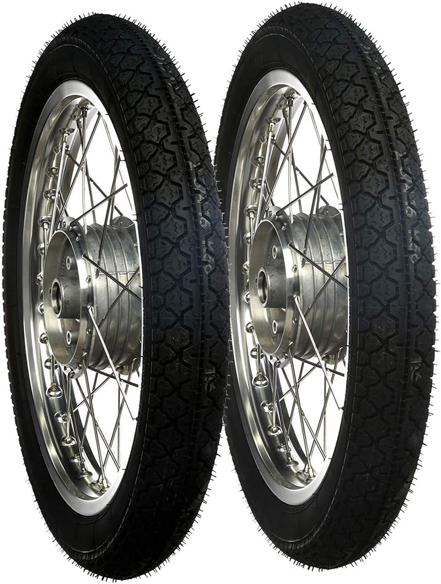 AKF Räder, Silber/Schwarz, Set: 2 Komplett 1, 6x16' Alufelge + Edelstahlspeichen + Reifen Heidenau K36/1