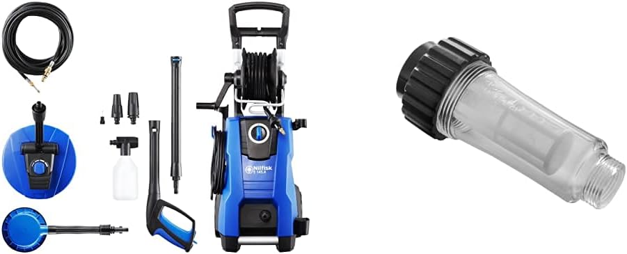 Nilfisk Hochdruckreiniger, 145 bar, 230 V, Blau/Schwarz, E 145.4-9 X-TRA PAD für Haushalt, Außenbereich, Autowäsche und Gartenarbeiten