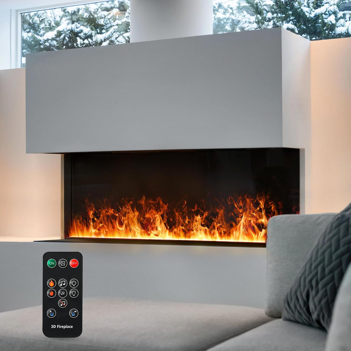 Mexhom Elektrokamin, 50 cm, Grau/Schwarz, Wasserdampf-Kamin, Fernbedienung, automatische/manuelle Wasserzugabe, Farbe der Flamme elektrischer Kam