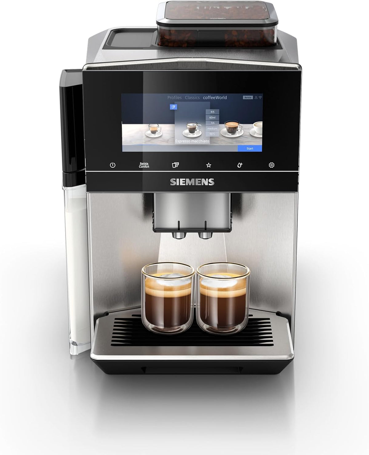SIEMENS Kaffeevollautomat, Silber/Schwarz, EQ900 plus, großes farbiges TFT-Display, autom. Reinigungsystem via Kartuschen