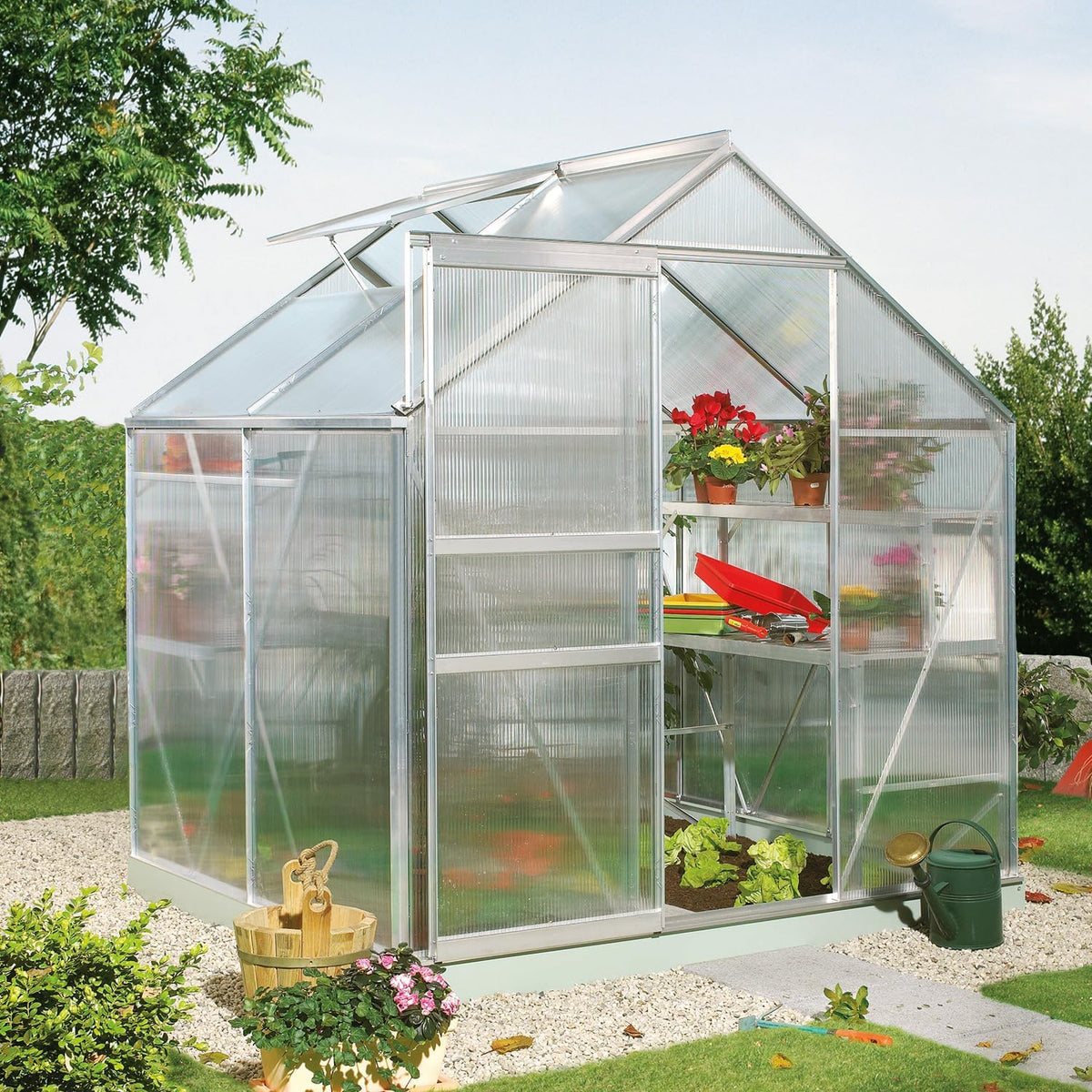 Vitavia Gewächshaus, 3,0 m, 6 mm, Silber, Calypso 3000', Aluminium eloxiert, Wetterfestes & stabiles Treibh