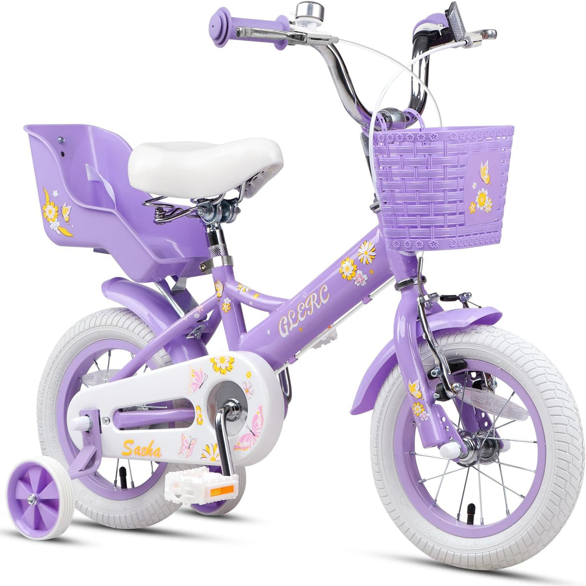Glerc Fahrrad, 20 Zoll, Lila/Weiß, Mädchen, 12- Kinder für Kinder im Alter von 2 3 4 5 6 7 8 9 10 11 12, Kinder mit Puppensitz