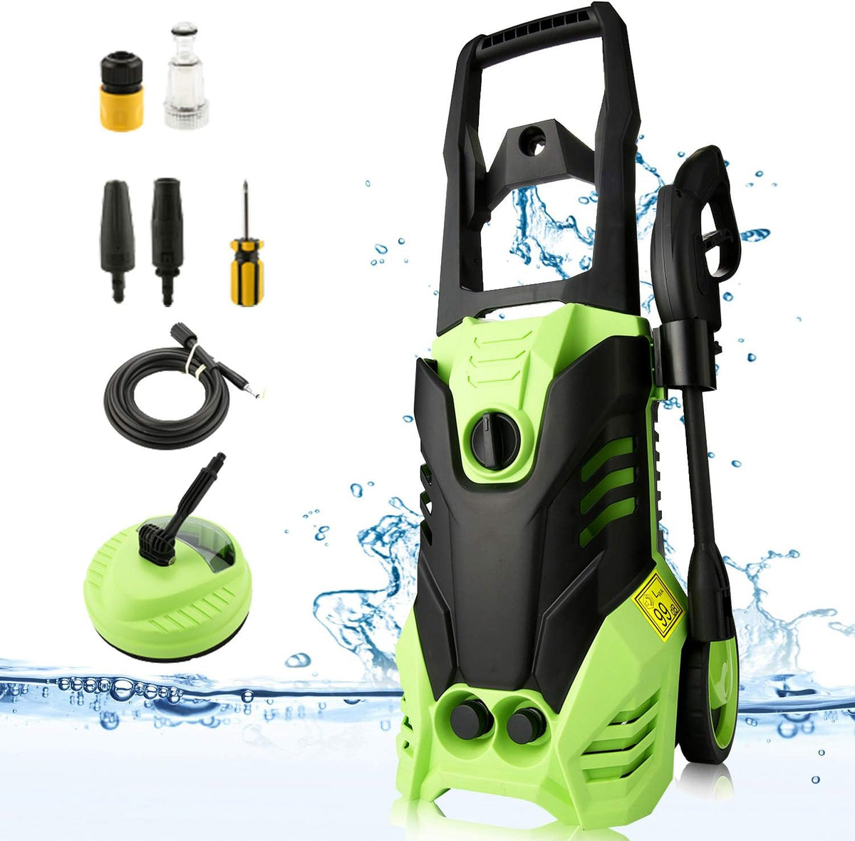 COOCHEER Hochdruckreiniger, 150bar, 450l, 6m, 5m, Grün/Schwarz, Elektrischer mit 3-in-1-Düse, Schlauch, Kabel, Wasserfilter
