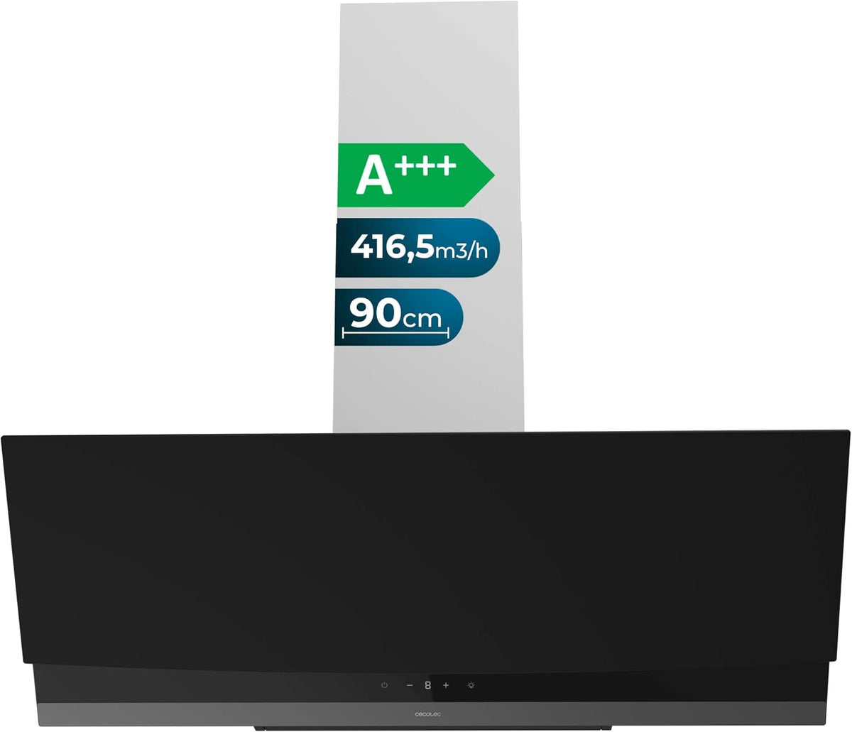 Cecotec Dunstabzugshaube, 416,5 m, 90 cm, Schwarz/Grau, Dekorative Bolero Flux, Energieklasse A+++