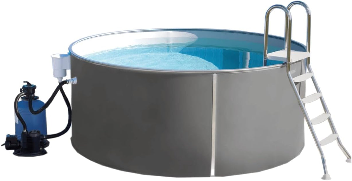 BWT Stahlrahmenpool, 0,6 mm, 110 cm, 3,5 m, Grau, Stahlwand-Pool Set, Aufstellbecken aus Stahl, Komplettset mit Filteranlage