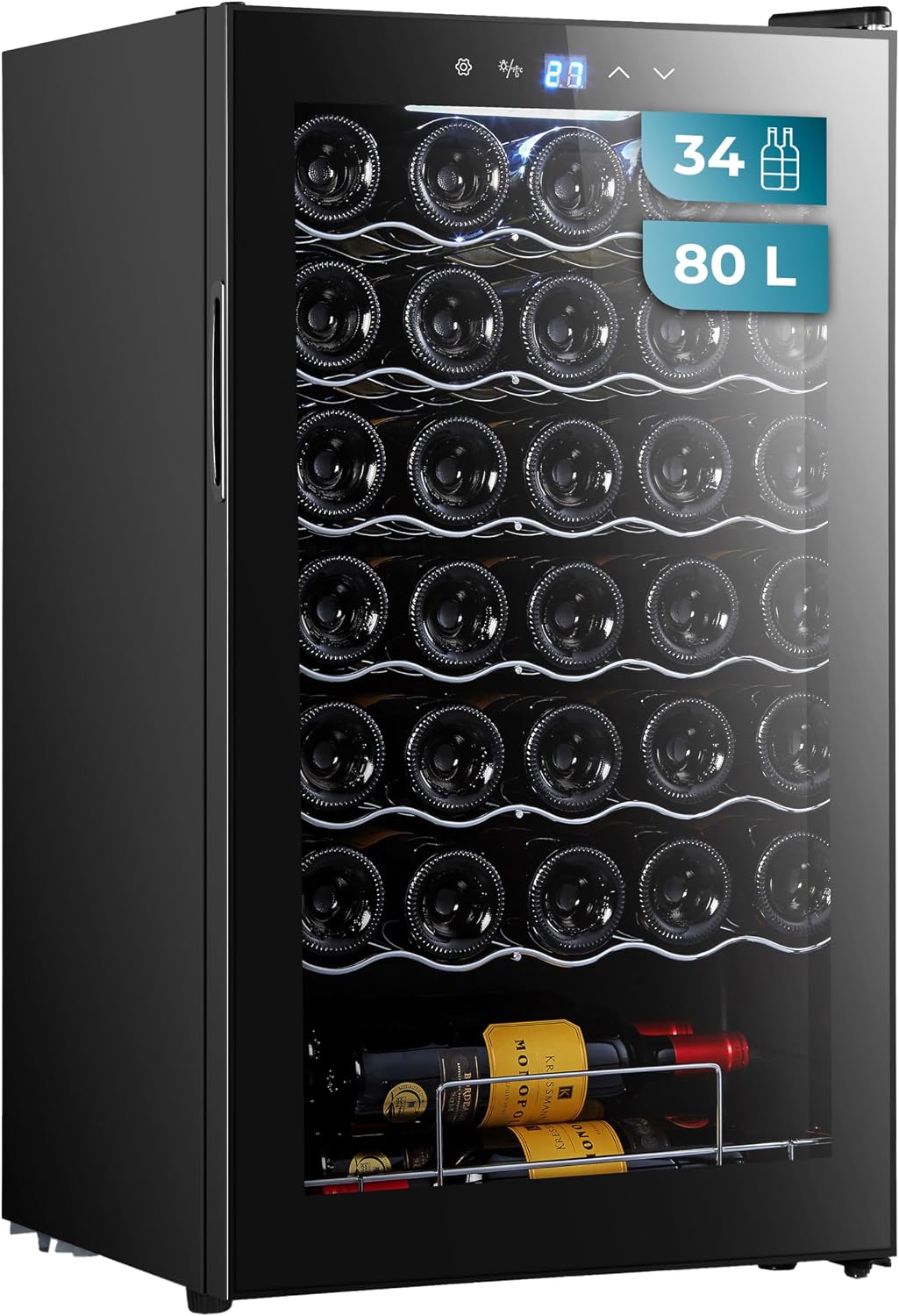 Cecotec Kompressor, 80 l, Schwarz, kühlung, Temperatur einstellbar von 5 bis 18 °C, Touch-Steuerung, Display, LED innen