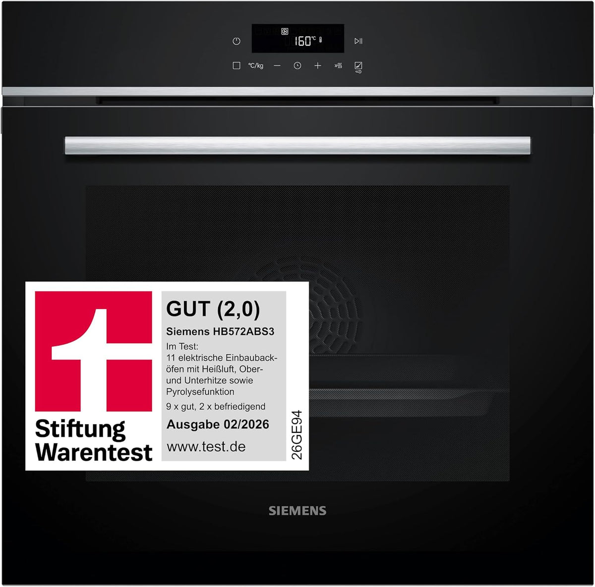 Siemens Backofen, 60 x 60 cm, Silber, iQ300 Einbau- Edelstahl airFry HB572ABS3