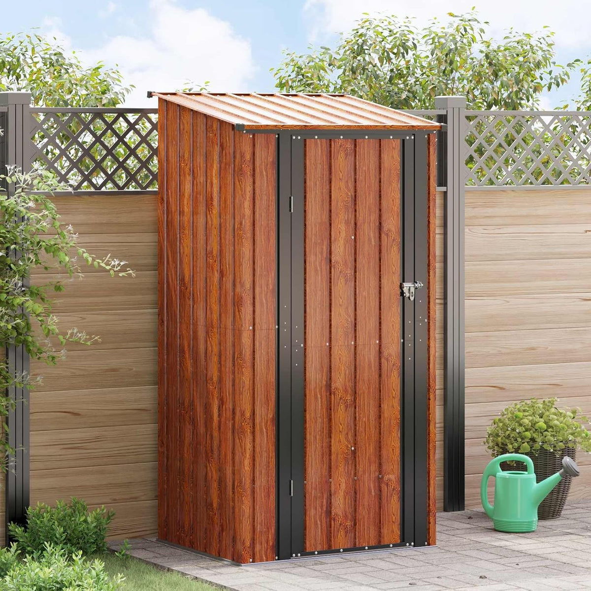 Gerätehaus Mokuyary, 103 x 86 x 200 cm, Metall, Braun/Schwarz, Gartenhütten Braun Metall Gartenh