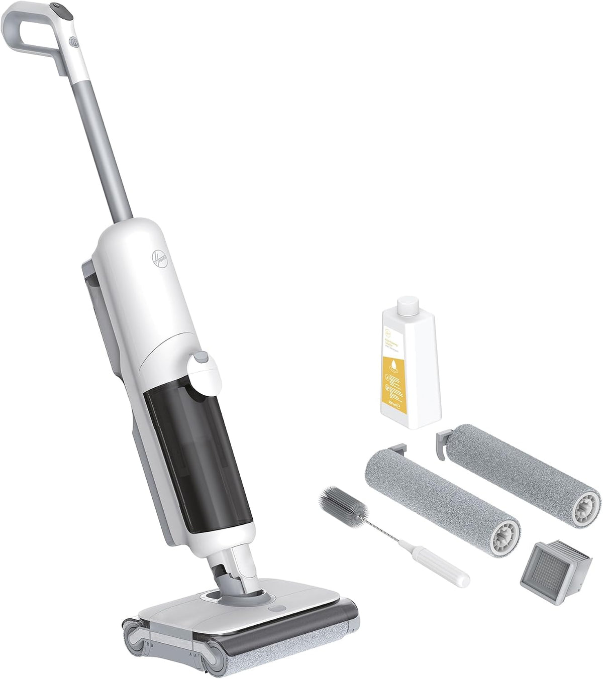 Hoover Staubsauger, 230 W, Weiß/Grau, HW5 kabelloser Nass-Trockensauger und Saugwischer für, Doppelwalzen-System