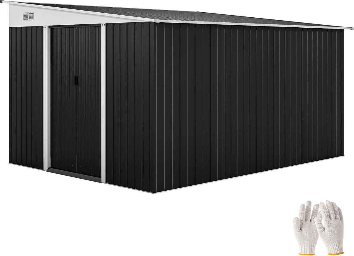 Outsunny Gerätehaus, 8,9 m, 201 cm, Schwarz/Weiß, ² Blech mit 2 Lufteinlässen, Geräteschuppen mit Schrägdach, abschließbare Türen