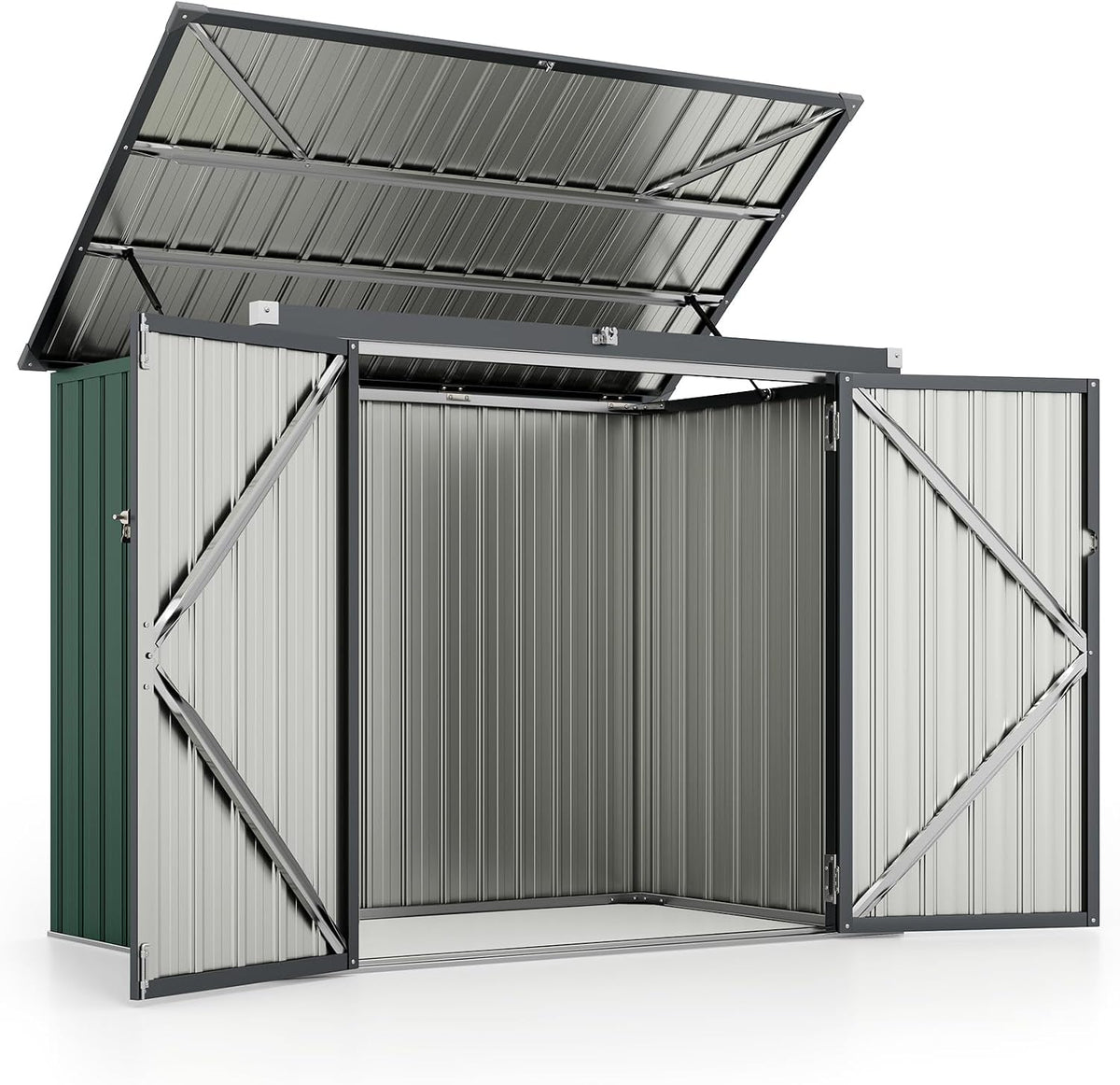 COSTWAY Mülltonnenbox, 172 x 95,5 x 130 cm, 2 M, Metall, Anthrazit/Grün, für ülltonnen, Müllbox aus verzinktem Metall