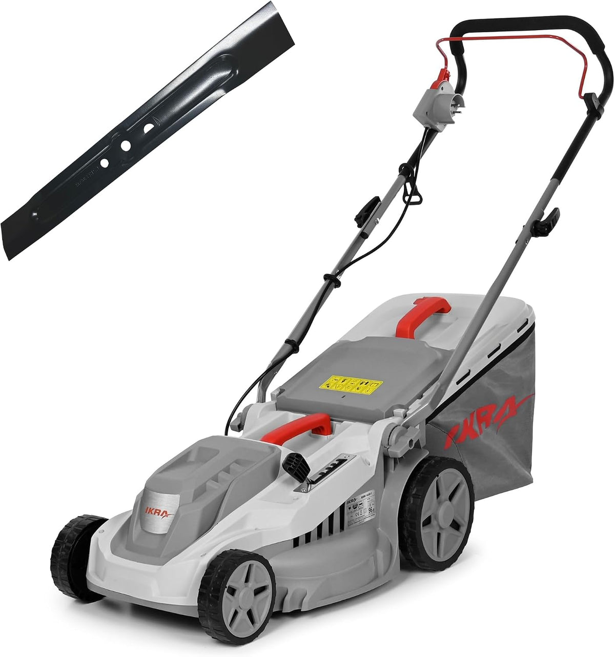 IKRA Rasenmäher, 1600 W, 75 mm, 38 cm, Grau/Rot/Schwarz, Elektro IERM 1638-1, Schnitthöhe 30-, Schnittbreite, inkl. Ersatzmesser