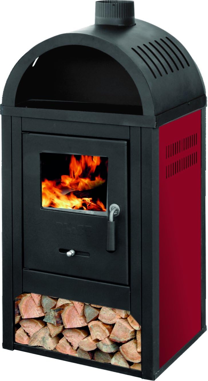 LMI Kaminofen, 1 kW, Schwarz/Rot, Holzofen DIPLOMAT ROT - Entlüftungsfrei, Gebürstet, Kabelgebundene Elektrik, Warmhaltevorrichtung