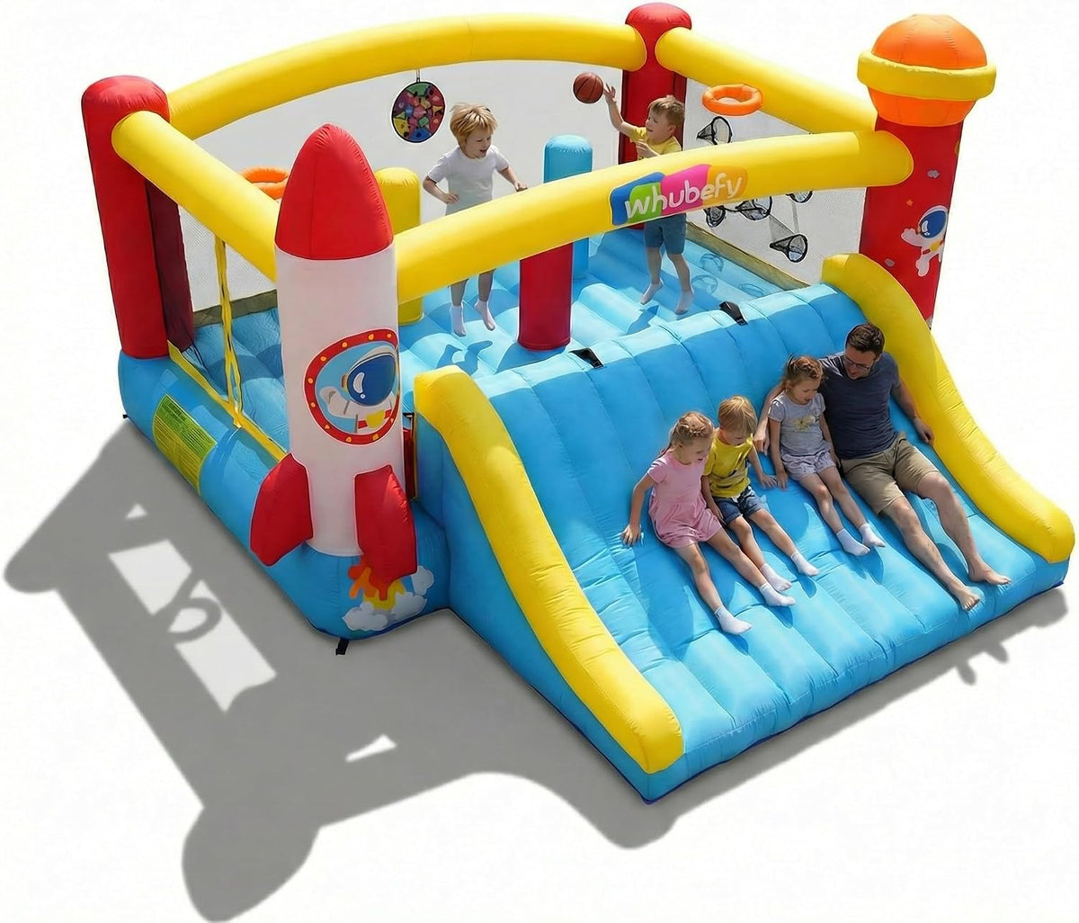 AKEYDIY Hüpfburgen, 4,1 m, 420D Oxford, 840D Oxford, Rot/Gelb/Blau/Weiß, Hüpfburg für Kinder von 8-12 Jahren, für drinnen und draußen