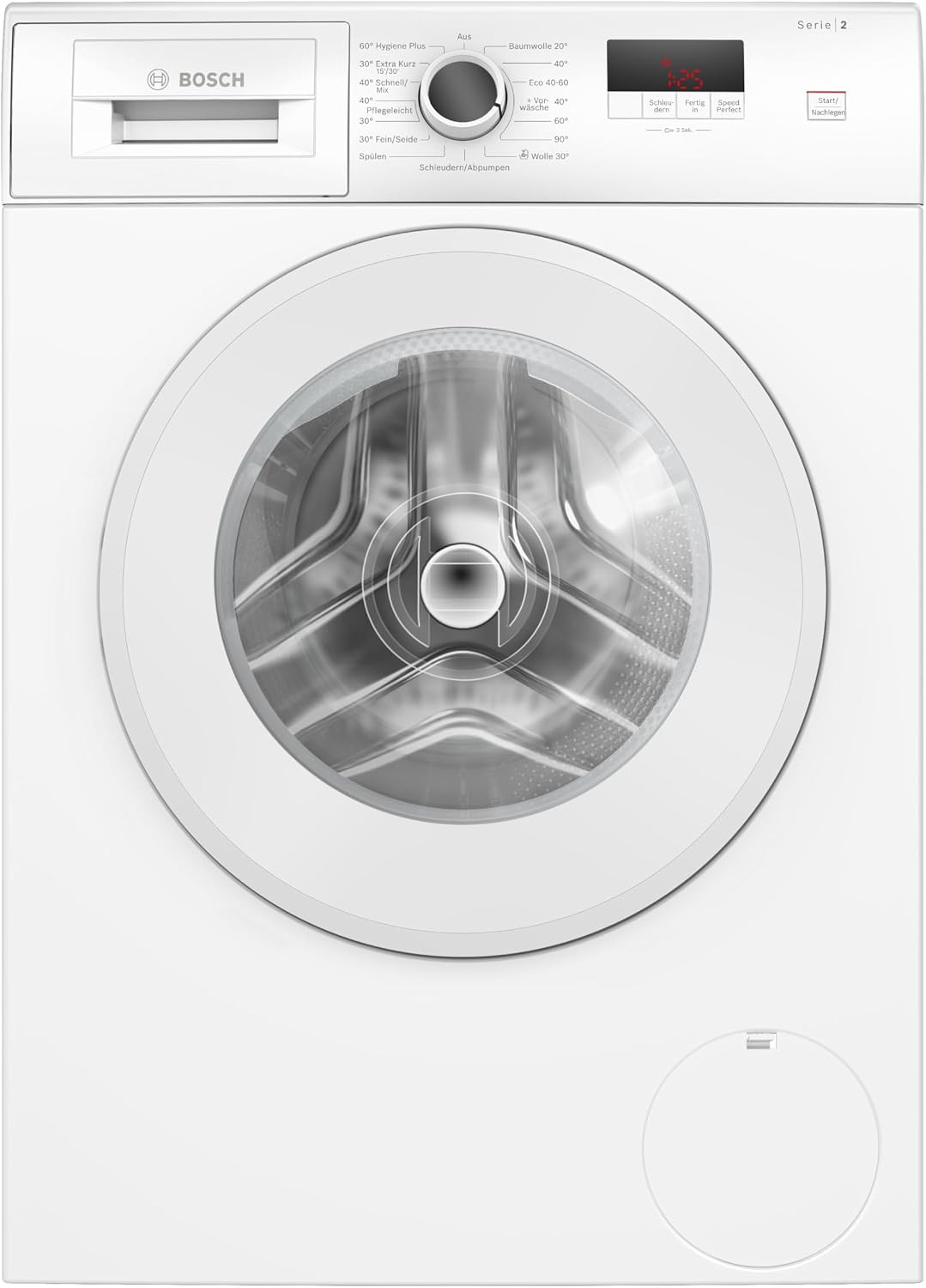 Bosch Waschmaschine, 7 kg, Weiß, WGE02420, Serie 2, Frontlader, 1400 UpM, SpeedPerfect, Maximale Energie- und Wasserersparnis