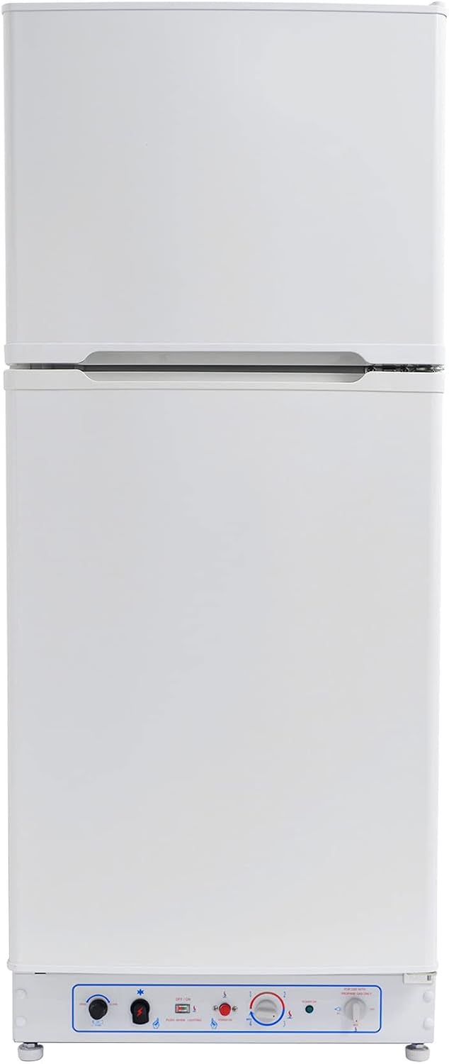 Smad Kühl-Gefrierkombination, 230 V, 175 L, Weiß, Gas Kühlschrank mit Gefrierfach, Gas/, für Ferienhaus Garage Wohnzimmer