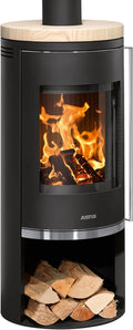 Justus Kaminofen, Schwarz/Beige, 5686 42 Faro 2.0 Stahl Schwarz mit Sandstein-Abdeckplatte/A+