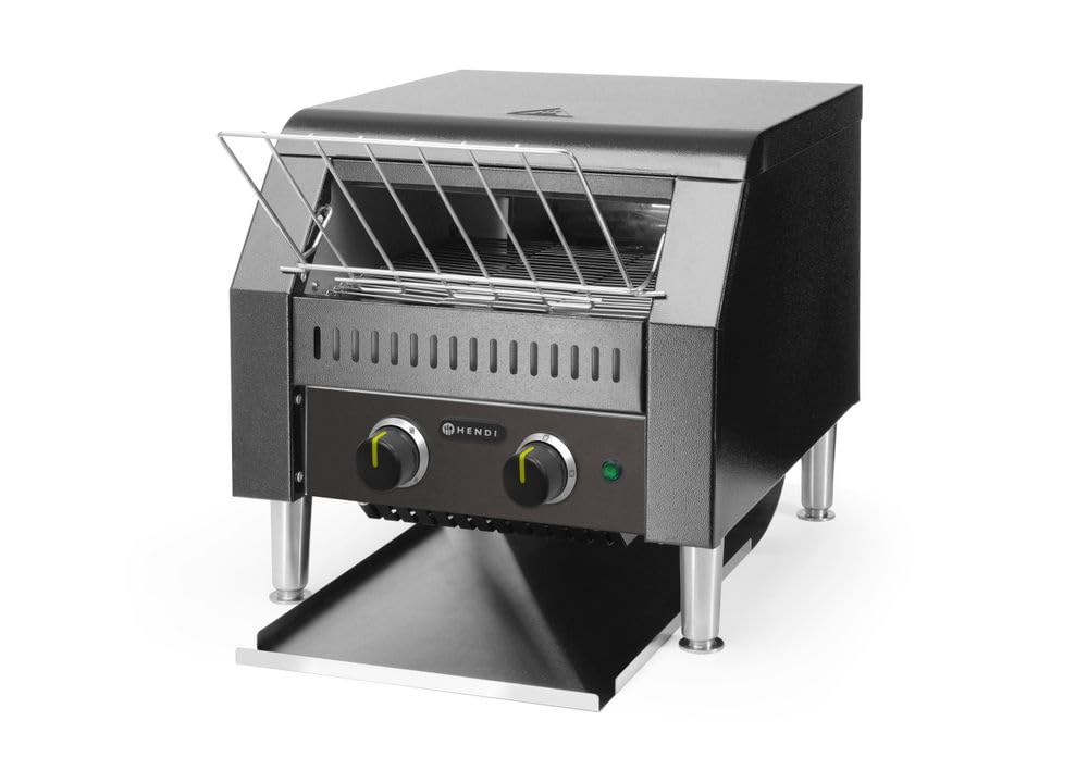 HENDI Toaster, 2240 W, 387 mm, 230 V, Schwarz/Silber, Durchlauf-, doppelt, Förderband, Ketten, Einstellbar Röstzeit bis zu 3 minuten