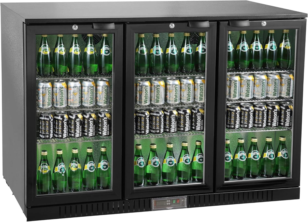 METRO Professional Mini-Kühlschrank, 135 x 53 x 86.5 cm, 308 L, Schwarz, Flaschenkühler GBC3003, Aluminium/Glas