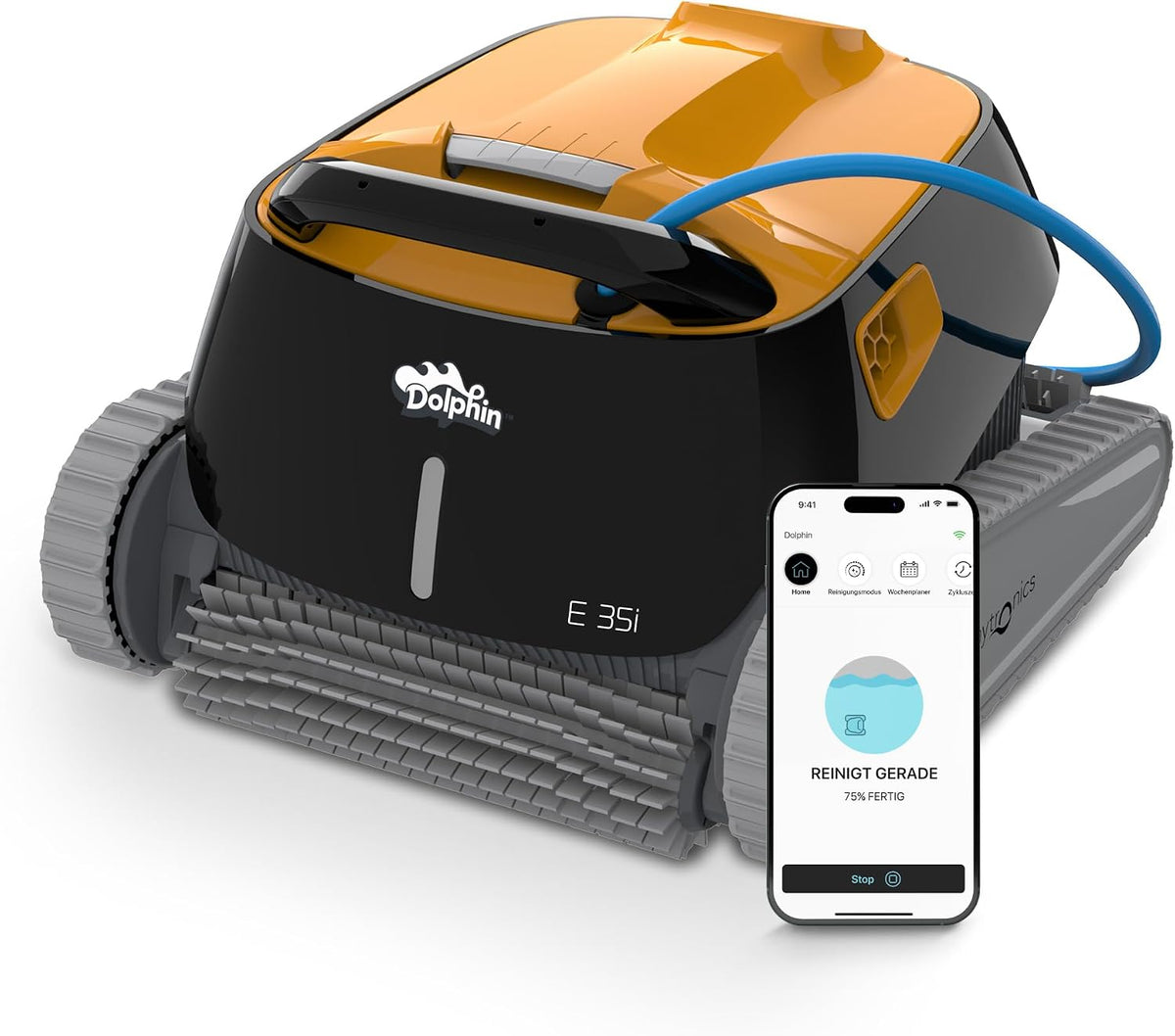 Dolphin Poolroboter, 12 m, Schwarz/Orange/Grau, E35i Automatischer Poolreiniger mit Kabel - Boden und, Eingelassene Pools bis zu
