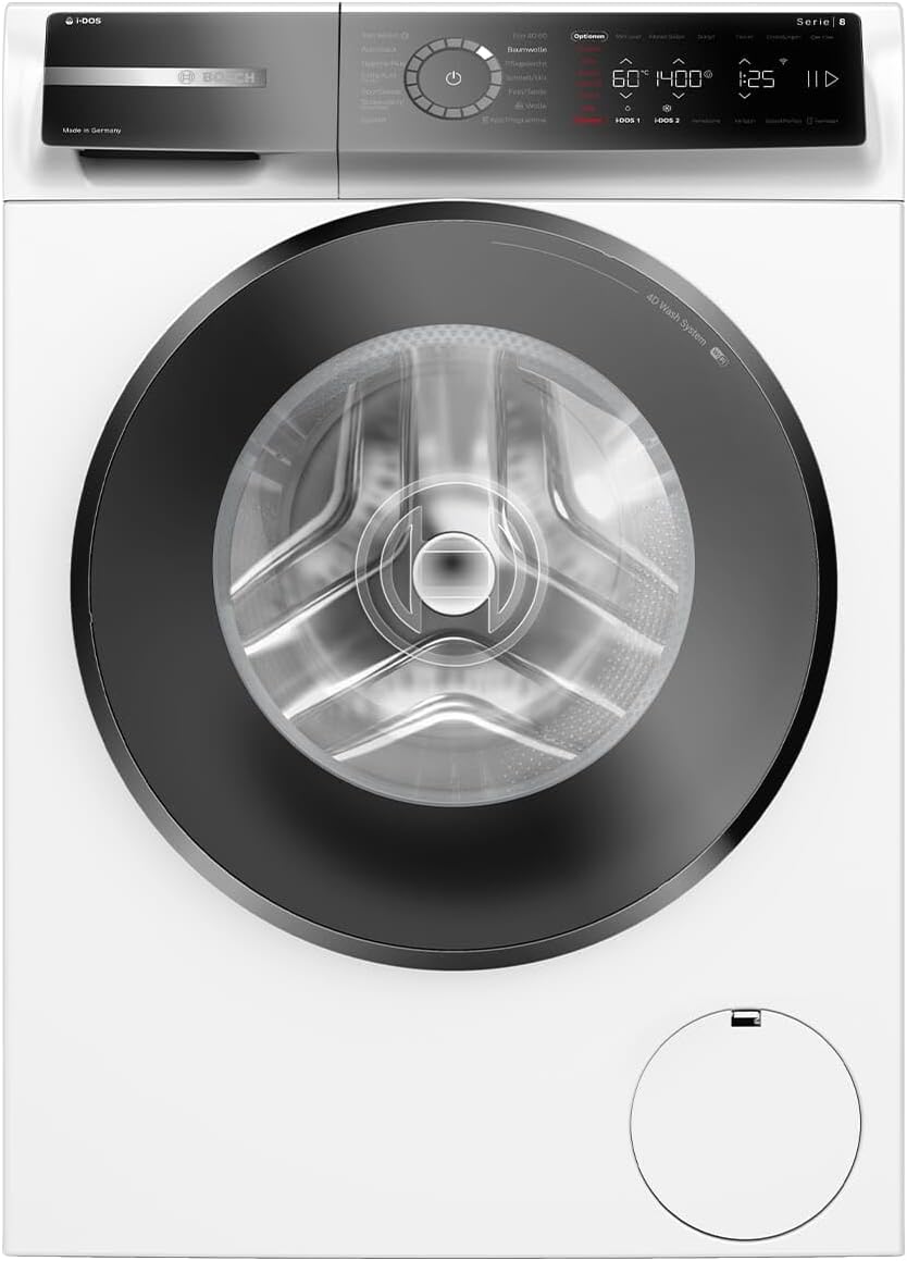 Bosch Waschmaschine, 9 kg, Weiß/Schwarz, WGB244AW0, Serie 8, Smarte, 1400 U/min, Made in Germany, i-DOS mit Waschmittelscan