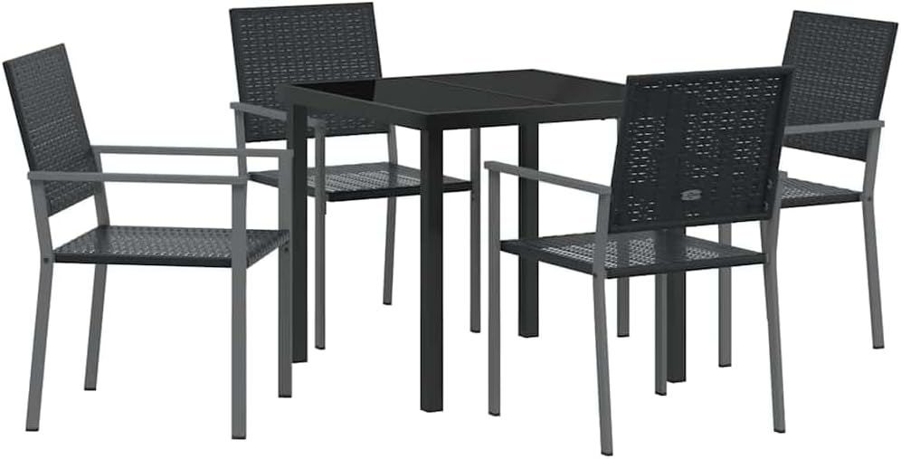 Gartenmöbel-Set HFXHIJXQ, 200x80 cm, PE-Rattan, Schwarz, Gartenmöbel Set 5-TLG PE-Rattan Tisch mit Armlehnstühlen