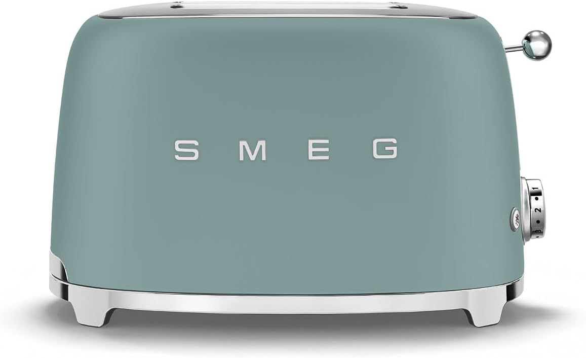 Smeg Toaster, 950 W, Grün, 2x2 TSF01EGMEU -, 2 Schlitze für 2 Scheiben, 6 Vergoldungsniveaus, Heizfunktion, Abtau- und Bagel- Funktion