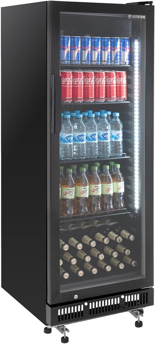 GastroHero Getränkekühlschrank, 230 L, Schwarz, GKS-230 I mit Glastür & LED I Flaschenkühlschrank