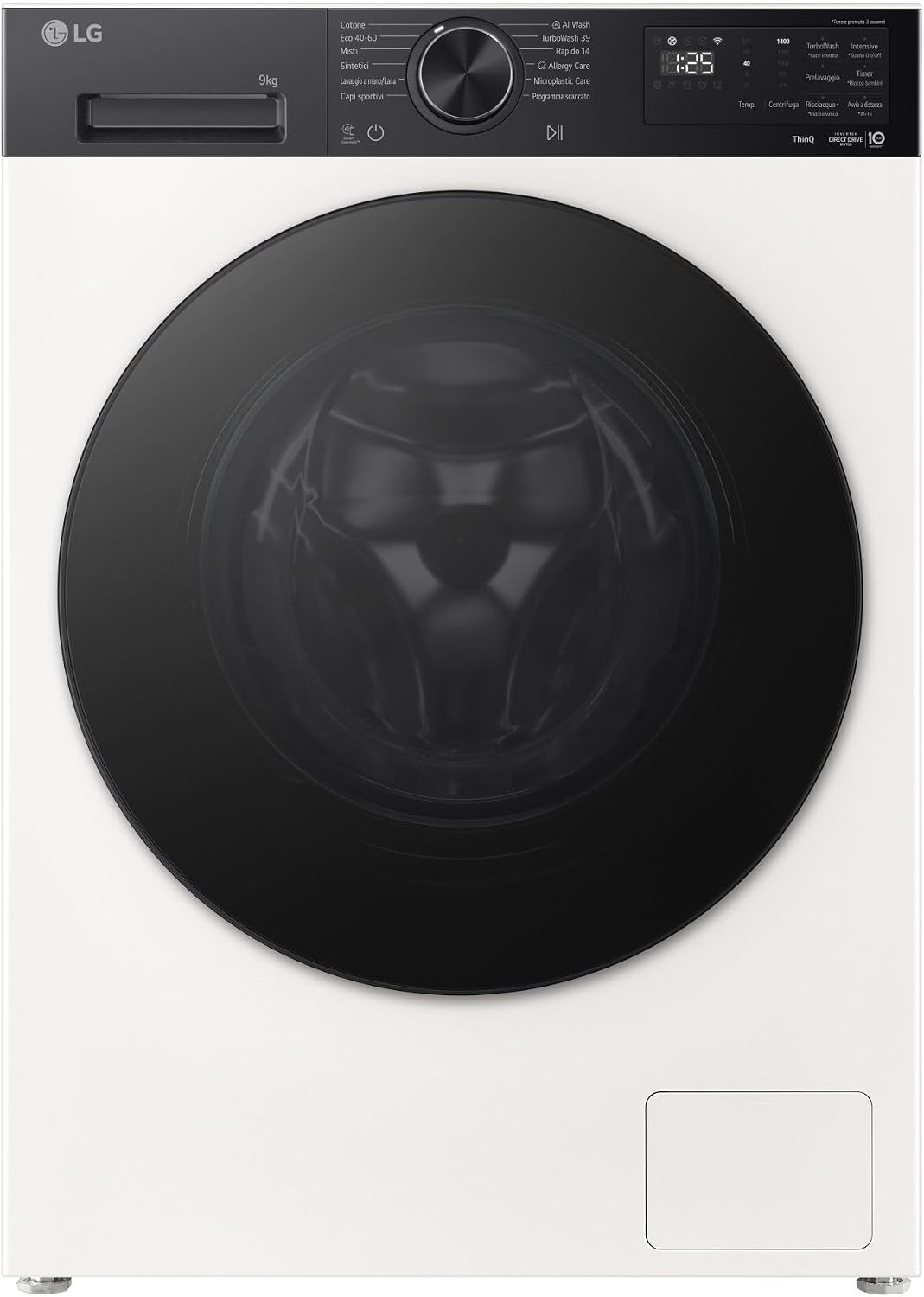 LG Waschmaschine, 9 kg, Weiß/Schwarz, F4NX5009THB, Frontlader, 1400 U/min, WLAN, Energieklasse A