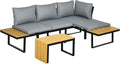 Sofa Outsunny, Dunkelgrau/Natur, 3-TLG. Gartenmöbel-Set, Balkonmöbel mit Sitzkissen, Gartenlounge-Set mit Doppel