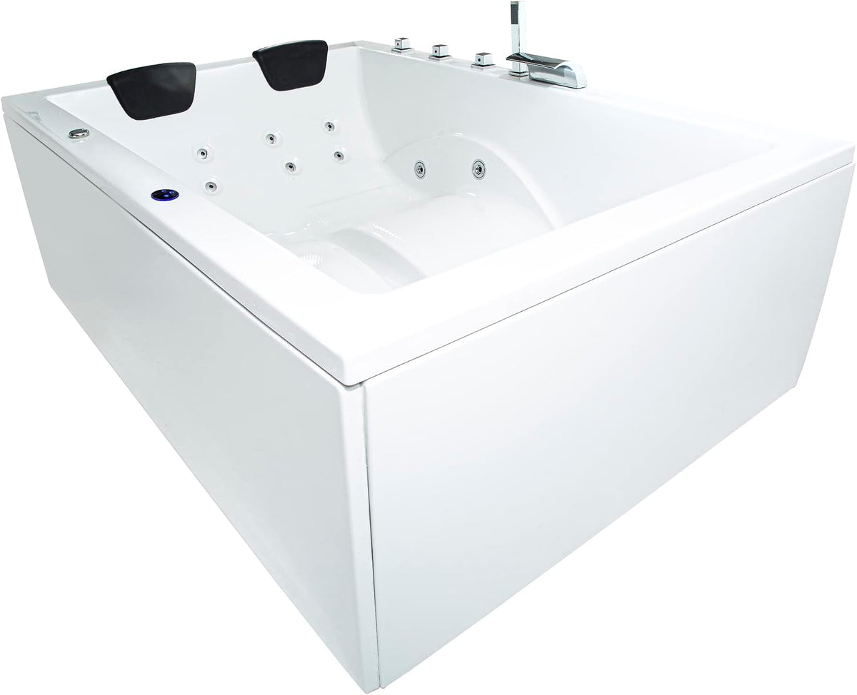 Basera Badewannen mit Sprudelfunktion, weiß/schwarz, Basic Indoor Whirlpool Badewanne XXL Wave für 2 Personen, Wasserfall